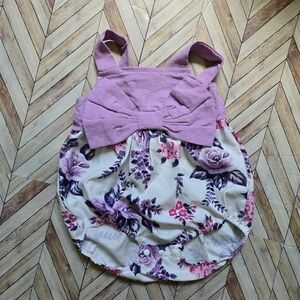 Baby Girl Floral Bubble Romper Purple & Pink Rose Print Boho Sunsuit 3-6M Jumper